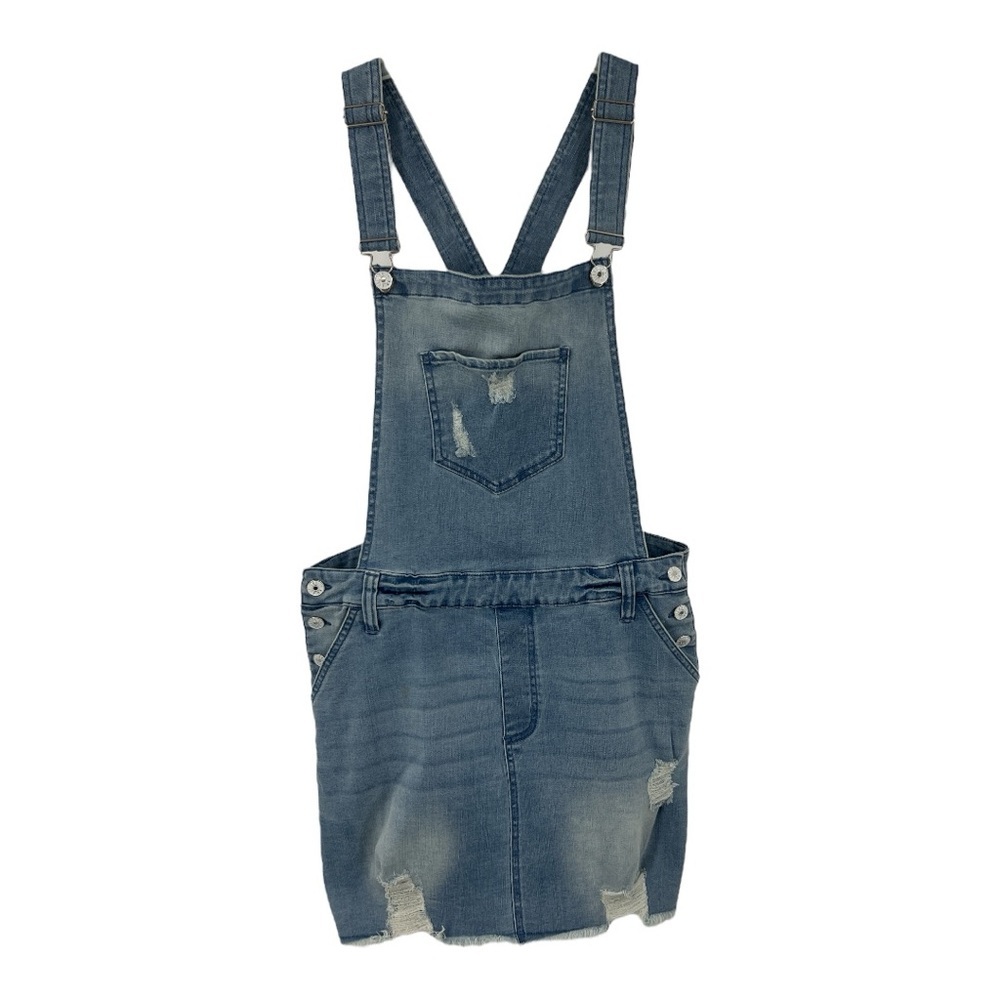 Celebrity Pink Cotton Blend Distressed Denim Bib Front Overall Mini Dres…
